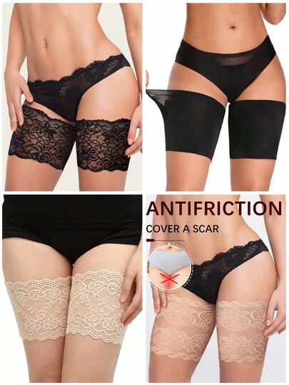 1 đôi miếng bảo vệ đùi bằng ren co giãn cao, chống ma sát, chống trượt, thoáng khí, phù hợp với nhiều kích cỡ đùi, 4 lựa chọn màu sắc.