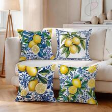 4pcs Mediterranean Style Lemon Pattern Pillow Covers, Single-Sided Printed Cushion Covers, Suitable For Living Room, Bedroom, Home Decor, All Seasons - Multicolor - View 7