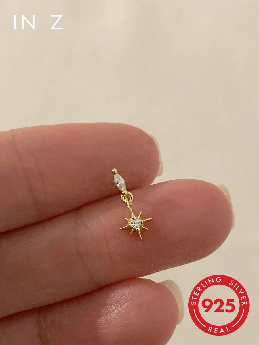 IN Z 1 Peça Pingente de Estrela Dourada Rosqueado Internamente | Brincos de Pino de Prata Esterlina 925 Hipo-alergênicos | Brincos de Cartilagem Plana | Anéis de Lábio | Uso Diário Unissex (Vendido Individualmente)