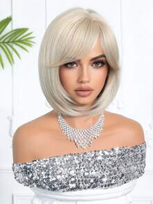 10 Inch Short Straight Bob Wig, Golden Color Highlights With Dark Roots, Suitable For Daily Makeup And Parties, High-Temperature Fiber Synthetic Hair - Blonde Ombre - View 3