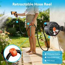 TABU 100ft/130ft Retractable Hose Reel, Wall Mount Garden Water Hose Reel With Auto Rewind, 180° Swivel Bracket & 10 Function Nozzle, Heavy Duty Outdoor Hose Reel - 100 Feet - View 6
