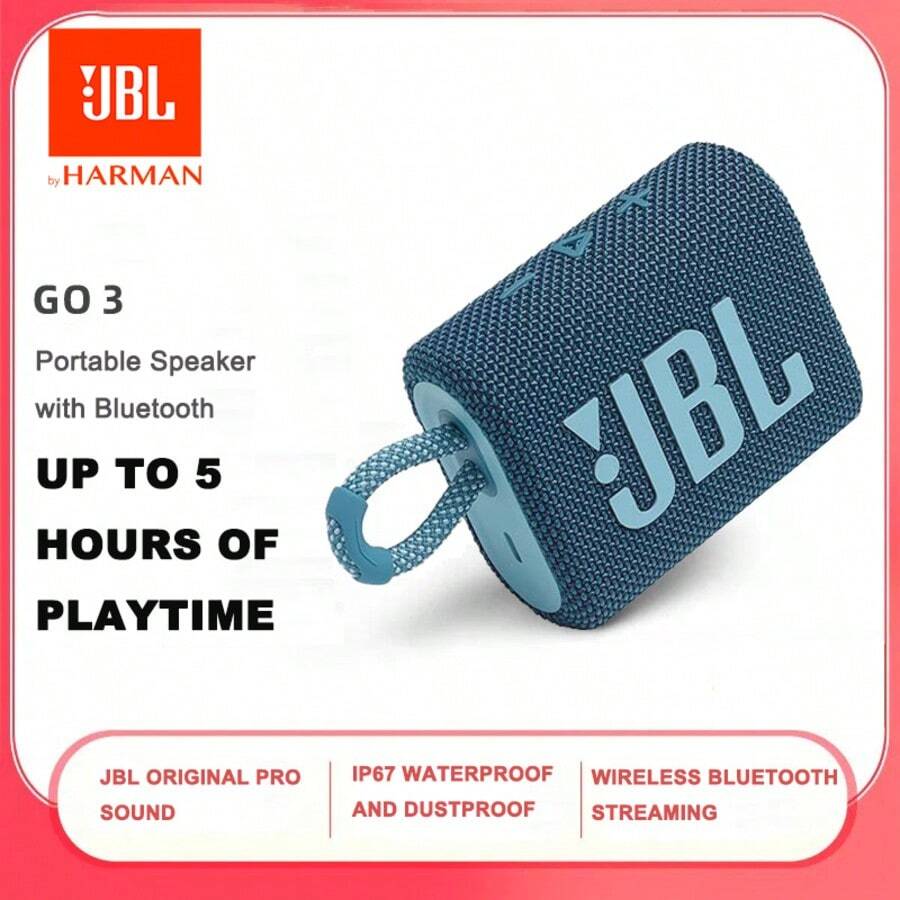JBL Go 3 便携式迷你蓝牙音箱，5 小时播放时间，无线音箱，适用于家庭、户外和旅行，IP67 防水防尘