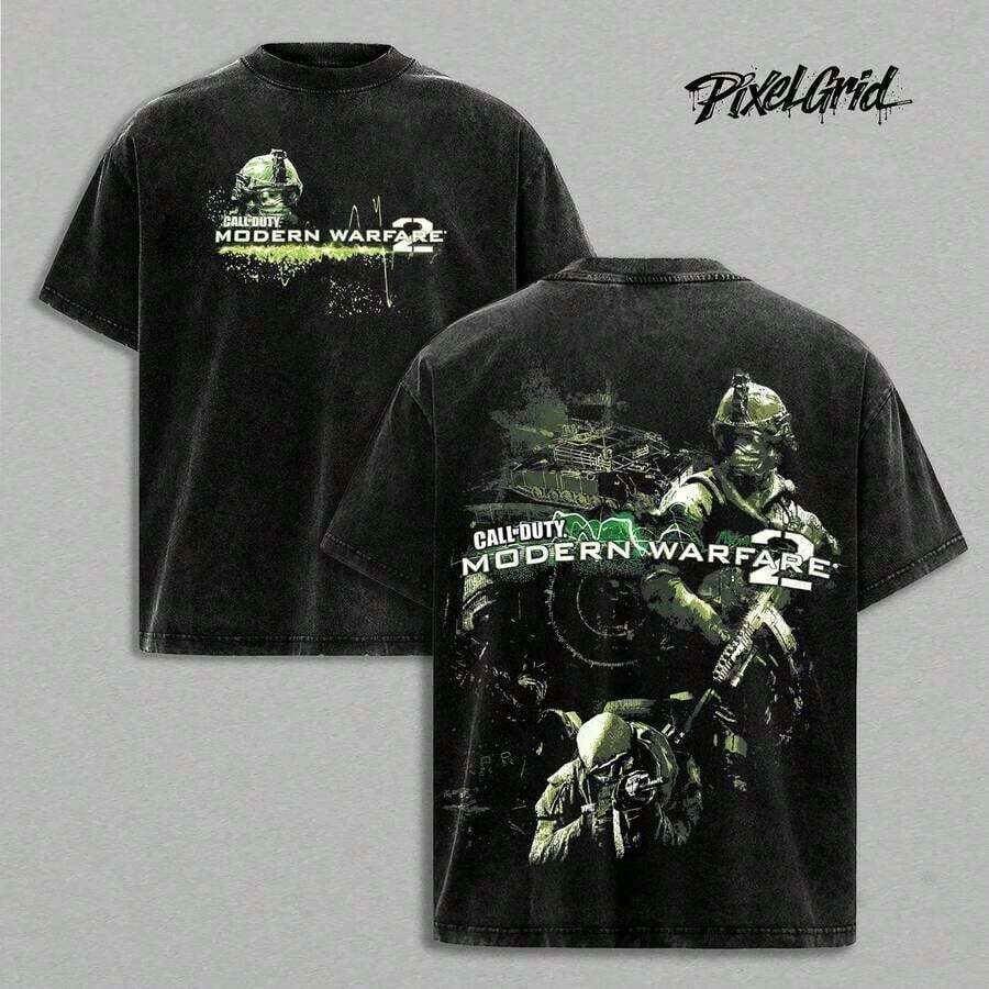 Camiseta Vintage de  para Hombre, Negra, Talla Grande, con Doble Estampado de Zombis, Camiseta Lavada con Impresión en 2 Caras, Estilo RPG, Videojuegos, Anime, Manga, Películas, Streetwear, Camisetas Gráficas - Negro - Ver 1