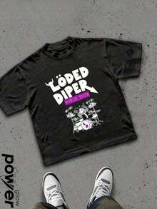 LODED DIPER Men's Casual Printed Cotton T-Shirt With Double-Sided Print, 100% Cotton, Unisex Crew Neck Summer T-Shirt - 彩色 - 查看 3