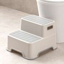 1pc Double-Layer Step Stool, Household Kitchen Bathroom Stepping Stool, Adult Anti-Slip Height Increasing Stool - Light Grey - View 6