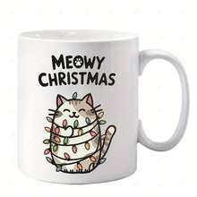 [24-Hour Shipping Within Mexico] 11 Oz Ceramic Mug With Double Print Of A Smiling Kitten And Flashing Lights - Hand Wash Only, Adorable Cat Face Design, Suitable For Hot Drinks, Tea, Cocoa - Perfect Gift For The Holidays (Christmas/Graduation) - 2 - 查看 1