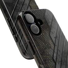 Expédition sous 24h depuis l'Allemagne Apple 17, 16, 15, 14, 13 Pro, Max, Plus ; 23, 24, 25, 26 Étui de téléphone en marbre noir et or géométrique : Couverture de luxe industrielle - FL 2-en-1 Mat Épais - Voir 4