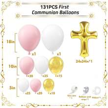 Rosa Ballon Bogen Set (131 Stücke), geeignet für Erste Kommunion, Taufe, Gottes Segen Ballon Bögen, kann für Erste Kommunion, Tauffeier, Babyparty, Geburtstag und andere Anlässe verwendet werden. - Übersicht 7