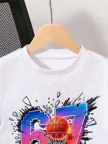 GraphicGems Boys' Basic Short Sleeve T-Shirt, Casual, Elegant, Creative, Personalized, Refreshing, Chic, Minimalist, Cool Style, With Digit 67 Football Graphic Print, Comfortable Clothing For Daily Wear, Cozy Summer And Autumn Styles, Suitable For 7 Year Olds, Graphic Clothing For Boys, Hip Hop Clothing For Boys. - 白色 - 查看 3