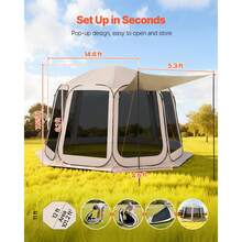 Screen House Tent, 6 X 6 Ft, 4-6 Person Pop Up Screen Tent With Extended Awning, Portable Screened In Canopy With Carry Bag, Netting Sides, For Patio, Backyard, And Outdoor Activities, Beige - Lều 6 x 6 feet, dành cho 4-6 người, có mái che mở rộng. - Xem 2