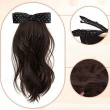 Bowknot Polka Dot Ponytail Clip-On Wig, Natural Fluffy Synthetic Hair Extension For Low Volume Ponytail Summer Hair Accessories Beach Claw Clips - Multicolor - View 8