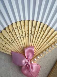 Personalized Wedding Fan With Pearl And Satin Ribbon - Customized Engraved Hand Fan As Bridesmaid Gift, Bridal Shower, Bachelorette Party Elegant Wedding Favor - Nhiều màu - Xem 8