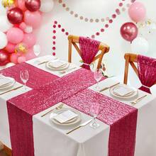 Fuchsia Table Runners 5 Pieces 12x70 Inches Sequin Glitter Table Runner For Birthday Party Baby Shower Holiday Event Table Decorations - View 3
