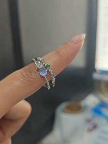 Bộ 3 chiếc nhẫn kiểu Y2K hình nơ, trái tim và đá đính, thích hợp cho nữ, dùng hàng ngày, dự tiệc, làm quà Giáng sinh. - Bạc - Xem 11
