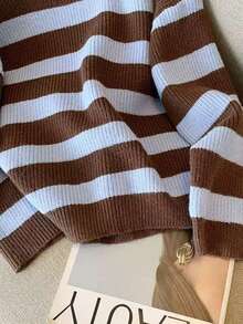 Women's Striped Color-Block Sweater Top, Casual Versatile Knitwear For Autumn/Winter - Multicolor - View 5