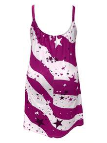 Plus Size Women Independence Day Flag Print Sleeveless Dress, Summer Elegant Party - Purple - View 4