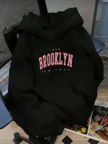 Men's Crew Neck Hoodie With Brooklyn Heart Print, Kangaroo Pocket And Drawstring, Long Sleeve, Loose And Casual, Ideal Gift For Autumn And Winter As Men's Clothing - 黑色 - 查看 7