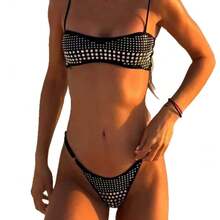 2026 New Sexy Two-Piece Bikini With High-Temperature Sequins Women's Swimsuit For Beach Vacation - Black - View 6