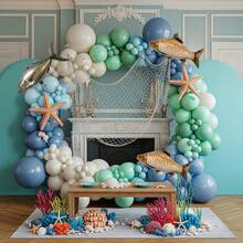 125pcs Fisherman Theme Balloon Arch Kit - Blue, Green And White Fisherman Theme Birthday Balloons - Suitable For Birthday Party, Underwater Theme Baby Shower, Retirement Party And Birthday Party Decoration - View 2