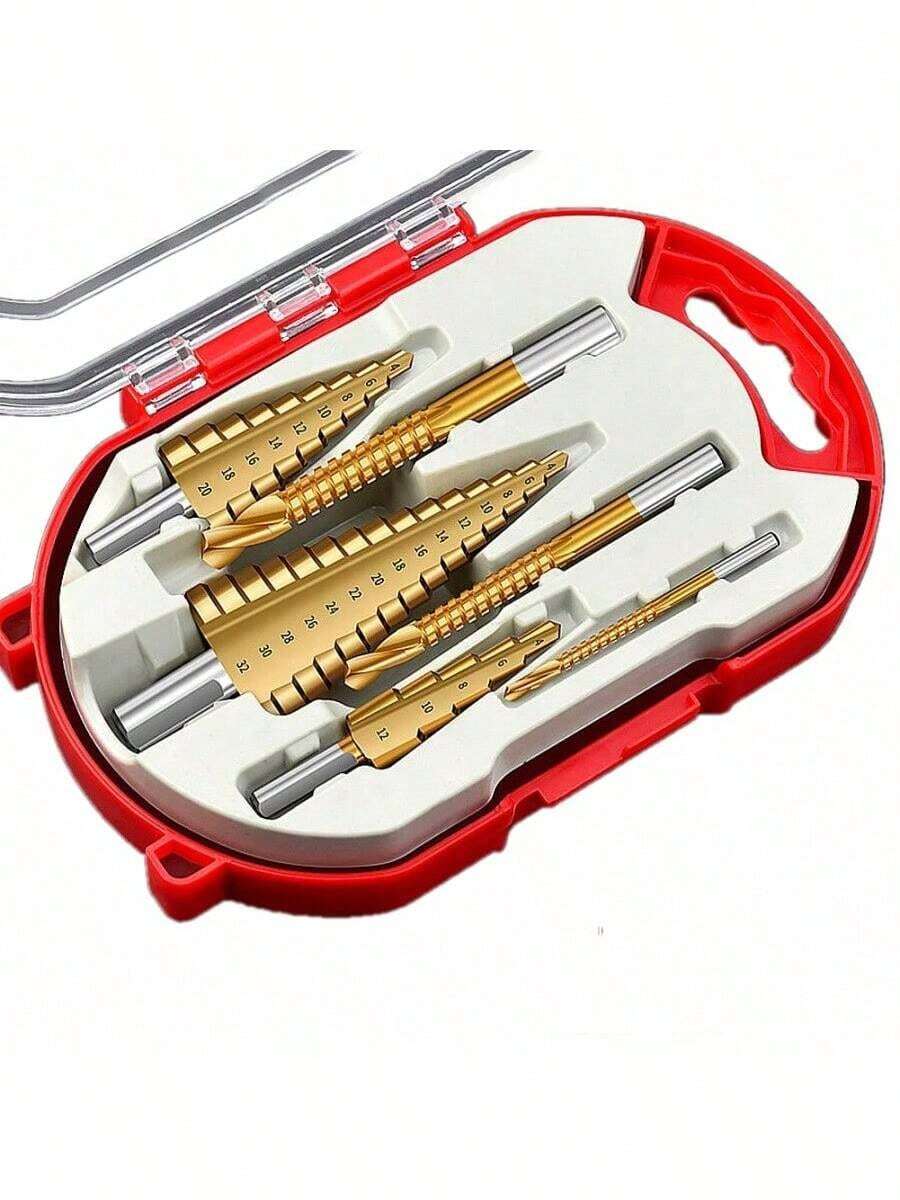 6件套阶梯钻头组，钛合金铣刀，规格分别为4-12mm、4-20mm、4-32mm、3mm、6mm、8mm，适用于木工、金属取芯钻削等，工具配件