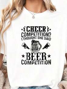Pure Cotton T-Shirt "Cheer Dad Cheerleader Beer Competition Cheer Papa" - 白色 - 查看 1