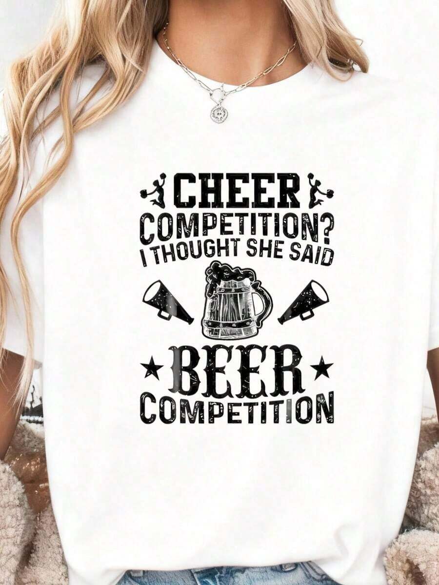 Pure Cotton T-Shirt "Cheer Dad Cheerleader Beer Competition Cheer Papa" - 白色 - 查看 1