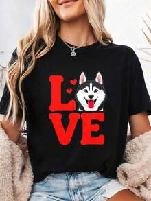 I Love Huskies, Husky Dog T-Shirt, Gift For Husky Lovers, Dog Lover T-Shirt, Siberian Husky T-Shirt, Cute Husky T-Shirt, Dog Owner T-Shirt, 100% Cotton - 黑色1 - 查看 7