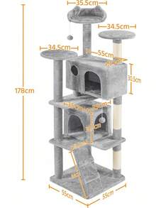 Dark Grey Multilevel Cat Tree Tower 138.5cm With Condos Ladder Scratching Posts Indoor Cat Climbing House Pet Activity Centre For Kittens - Light Grey - View 3
