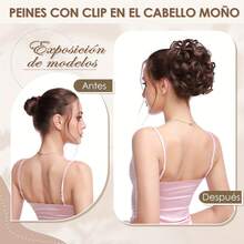 Extensión de cabello corto, rizado y despeinado, tipo coleta, fácil de colocar con peinetas elásticas, coleta con clip, coletero, moño, postizo, peluca, extensiones de cabello. - I9 - Ver 3