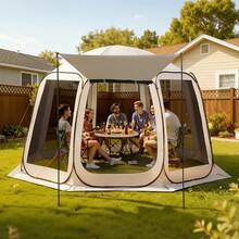 Screen House Tent, 6 X 6 Ft, 4-6 Person Pop Up Screen Tent With Extended Awning, Portable Screened In Canopy With Carry Bag, Netting Sides, For Patio, Backyard, And Outdoor Activities, Beige - Lều 6 x 6 feet, dành cho 4-6 người, có mái che mở rộng. - Xem 1
