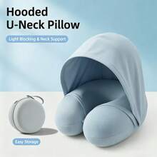 Cooling Ice Silk Hooded U-Shaped Pillow, Travel Neck Support For Plane & Car Naps|  Home - Light Pink - View 1