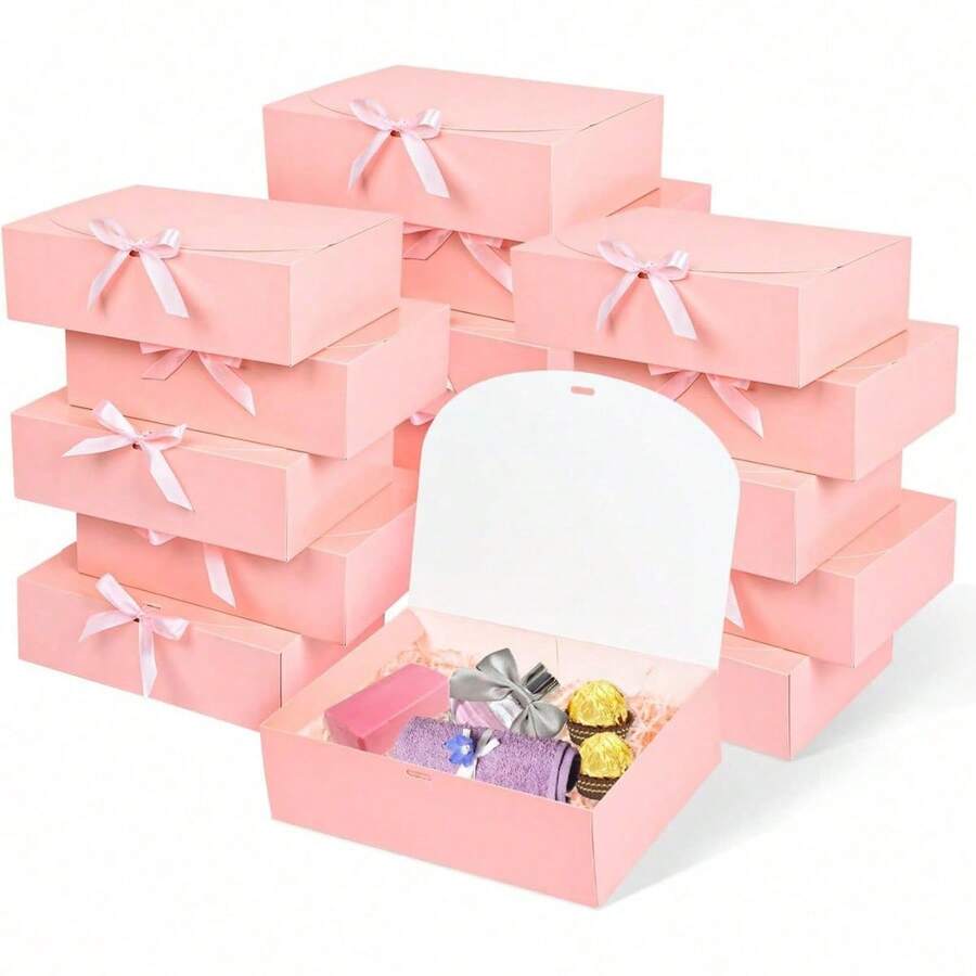 10pcs/4pcs/1pc - Brown Gift Box With Lid And Ribbon, Suitable For Bridesmaid Invitation Box, Wedding Gift Box, Birthday Gift, Baby Shower Favor, Valentine's Day Gift, Etc.