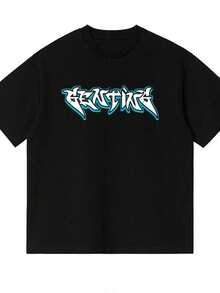 Camiseta de Hombre de Mezcla de Algodón con Estampado de Grafiti - Elegante para Uso Diario - Negro - Ver 1