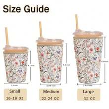 Reable Insulated Sve For Iced Coffee Cup, 3-Pa Coffee Prene Drink Sve For Cold And Hot Drin, Beverage Holder For Iced Coffee Fs - Floral Butterflies - View 6