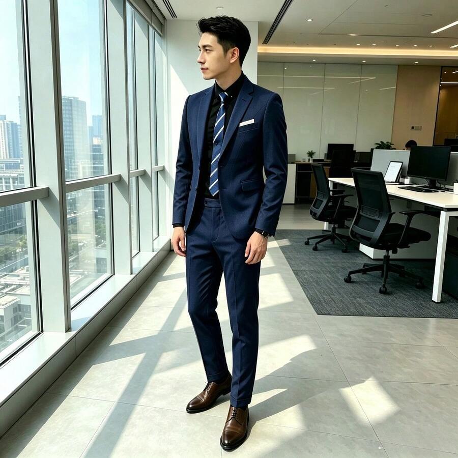 Men's Suits Are Suitable For Occasions Such As Job Interviews, Graduation Ceremonies, And Business Events. - Navy Blue - View 1