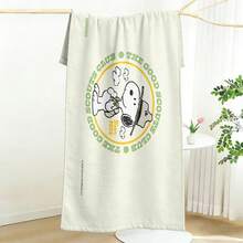 MINISO Quick-Drying Snoopy Beach Towel, Vintage Scout Badge Design With Soft Beige Base, Sand-Free Absorbent Towel For Pool, Beach & Vacation - A - View 3