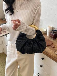 Fashionable Minimalist Pleated Cloud Handbag, Versatile Shoulder/Underarm Bag - Black - View 5