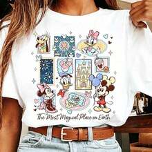 Authorized By Disney. Mickey Mouse) The Theme Of Disneyland Presents The Mickey Family Group Portrait In Macaroon Watercolor Style On The Front, With Elements Such As Castles, Ferris Wheels, Fireworks And Park Snacks. The Slogan "The Most Magical Place On Earth" Is Printed On The Bottom, And A Group Of Elegant Ladies' Pure Cotton T-Shirts Are Made Of Soft, Comfortable, And Breathable Fabrics, Which Are Suitable For Daily Wear, Shopping, Travel, Parties, And Home Use. Men's And Women's Clothing, As Well As Lovers' Clothing, Are Also Suitable As Exquisite Gifts. Every Woman Should Have One. - trắng - Xem 1