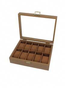 3/6/10/12 Grid Wooden Watch Storage Box With Glass Lid, Walnut Wood Watch Display Storage Box, Dust-Proof Velvet Lining, Men's And Women's Watch Collection Box, Birthday Christmas Gift - Walnut Wood - Inner Brown - View 10
