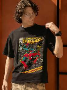 Amazing Spider Man Comic Cover Graphic T Shirt 100 Percent Cotton Mens Tshirts MARVEL  Marvel Universe  Superhero Men Summer Clothes Men Clothes Mens Tops Streetwear Mens Gift Ideas Innerwear Or Outfits,Mens Fashion - màu đen - Xem 3