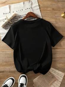 Summer Casual Women's Top, Star THE BRIDE EST Print, Retro Pure Cotton Short Sleeved T-Shirt, Casual Street Pattern Short Sleeved T-Shirt - 黑色1 - 查看 2