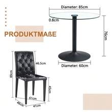 Table And Chair Set. This Minimalist And Modern Glass Table Set, 85 Cm In Diameter, Includes A Table And Four Chairs – Polyurethane Dining Chairs With Tufted Backs. A Subtly Luxurious Choice For Your Dining Room. - Black - View 5