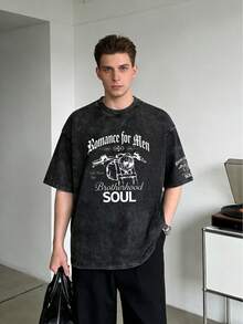 Camiseta de manga corta para hombre de algodón de verano con diseño temático de tractor, granja y letras, estilo vintage lavado, para fiestas casuales al aire libre - Negro - Ver 1