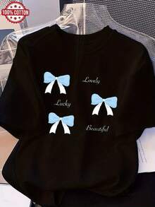 Modern Summer Cotton T-Shirt, Loose Fit, Round Neck, Versatile, Comfortable, Casual, For Women, Youthful, , Short Length For Daily Wear, Elegant Party Outfit/T-Shirt For Elegant Ladies/Blouses Suitable For Curvy Women/Prom Skirts/Casual Wear - 黑色 - 查看 7