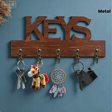 13.7x5.9 Inch Vintage Wall Mounted Key Rack With 5 Metal Hooks Printed With "Keys" Design, Easy To Install Entryway Key Storage Organizer Home Wall Decor - Multicolor - View 6