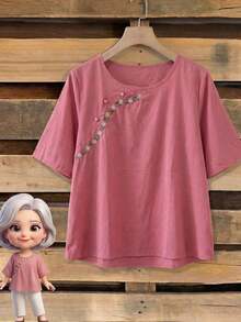 Blusa suelta y elegante bordada, adecuada para fiestas de jardinería, reuniones de té de la tarde y eventos de verano - Morado - Ver 3