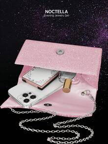 Noctella Borsa clutch da donna con cristalli scintillanti e strass, portafoglio da sera elegante e di lusso, nuova busta pieghettata alla moda, con set di gioielli composto da collana, orecchini e bracciale in cristallo, adatto per ragazze in festa, spose, regali per vacanze, borse da cerimonia, borse da festa, perfettamente abbinabile ad abiti da festa, da sera e con paillettes, l'accessorio perfetto per partecipare a balli - Rosa - Visualizzare 9