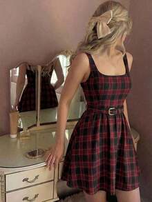 MEXSHEIN MOD Vestido mini a cuadros azul marinoMEX JCR4 - Rojo - Ver 8