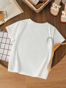Disney White Background Minnie Mouse Pink Polka Dot Bow Playful Graffiti Style Print Kids' Short Sleeve T-Shirt - Sweet And Playful Casual Top - trắng - Xem 4