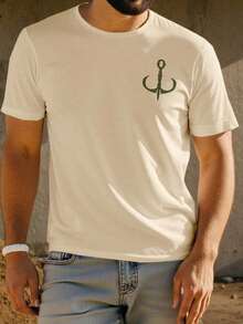 Men's Short-Sleeved Crew Neck T-Shirt With Letter Print, Standard Size - Grey - View 2